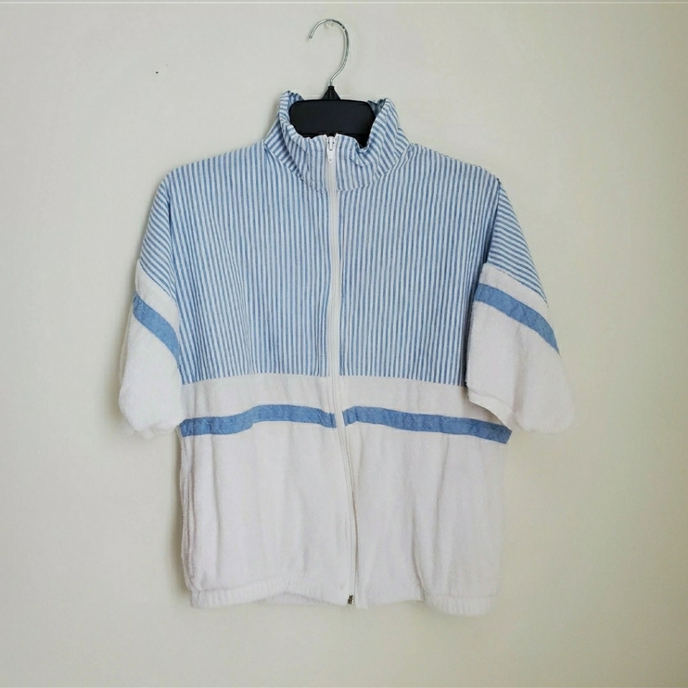 80s 90s Vintage Beachy Colorblock Terrycloth Short Sleeve Jacket